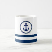 Nautical Boat Name,Anchor Navy Blue Striped Koffiemok (Center)