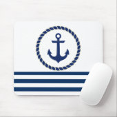 Nautical Boat Name,Anchor Navy Blue Striped Muismat (Met muis)