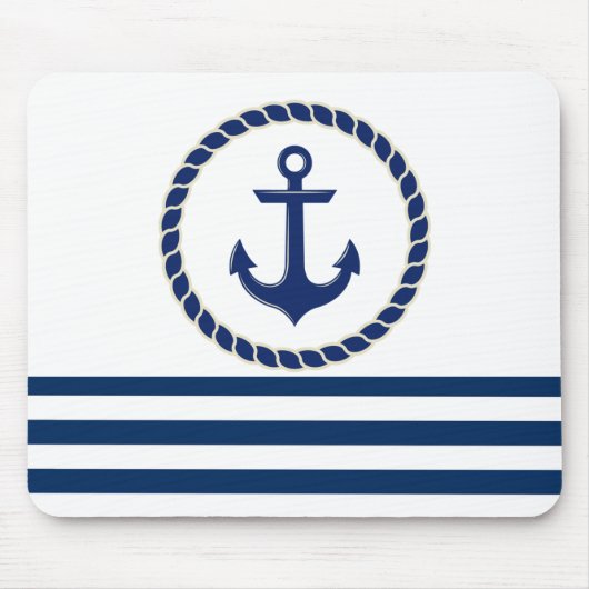 Nautical Boat Name,Anchor Navy Blue Striped Muismat (Voorkant)