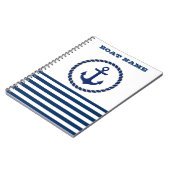 Nautical Boat Name,Anchor Navy Blue Striped Notitieboek (Linkerzijde)
