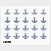 Nautical Boat Name,Anchor Navy Blue Striped Ronde Sticker (Vel)