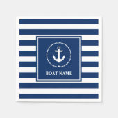 Nautical boat Name Anchor Navy Blue Striped Servet (Voorkant)