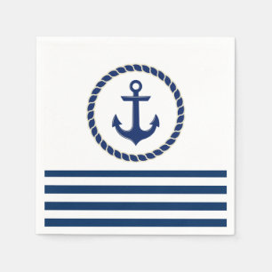 Nautical Boat Name,Anchor Navy Blue Striped Servet