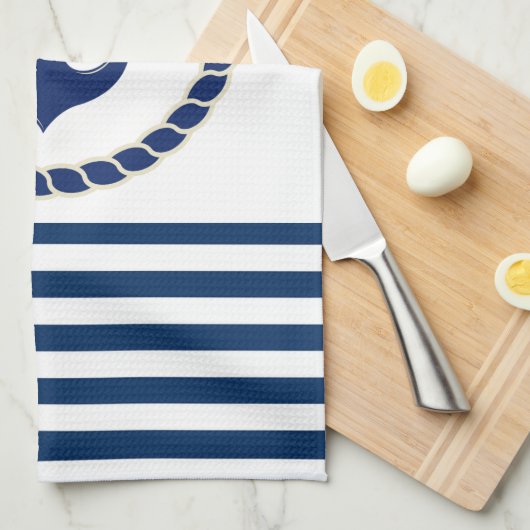 Nautical Boat Name,Anchor Navy Blue Striped Theedoek (Quarter Fold)