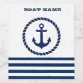 Nautical Boat Name,Anchor Navy Blue Striped Wijn Etiket (Enkel label)