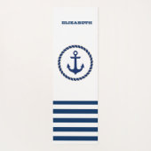Nautical Boat Name,Anchor Navy Blue Striped Yogamat (Achterkant)