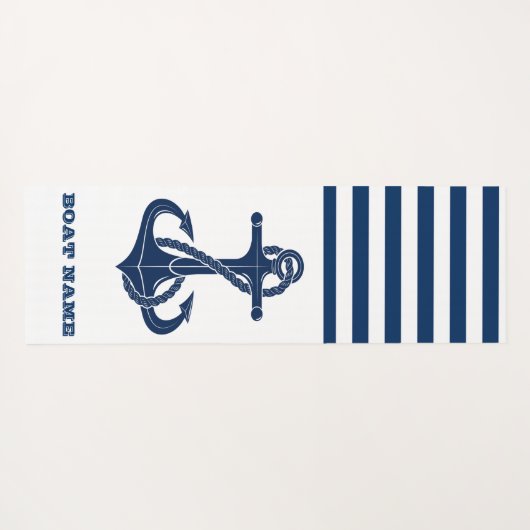 Nautical Boat Name,Anchor Navy Blue Striped Yogamat (Achterkant (horizontaal))