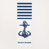 Nautical Boat Name,Anchor Navy Blue Striped Yogamat (Achterkant)