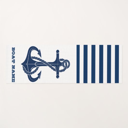 Nautical Boat Name,Anchor Navy Blue Striped Yogamat (Voorkant (horizontaal))