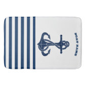 Nautical Boat Name,Anchor Navy Blue Stripes Badmat (Voorkant)