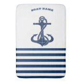Nautical Boat Name,Anchor Navy Blue Stripes Badmat (Voorkant Verticaal)