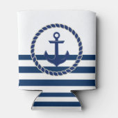 Nautical Boat Name, Anchor Navy Blue Stripes Blikjeskoeler (Achterkant)
