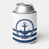 Nautical Boat Name, Anchor Navy Blue Stripes Blikjeskoeler (Blikje Achterkant)