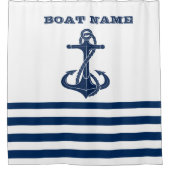 Nautical Boat Name,Anchor Navy Blue Stripes Douchegordijn (Voorkant)