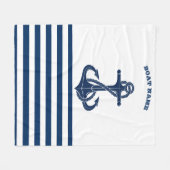 Nautical Boat Name,Anchor Navy Blue Stripes Fleece Deken (Voorkant (Horizontaal))