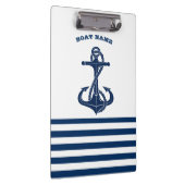 Nautical Boat Name,Anchor Navy Blue Stripes Klembord (Rechts)