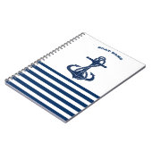 Nautical Boat Name,Anchor Navy Blue Stripes Notitieboek (Linkerzijde)