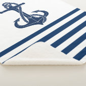 Nautical Boat Name,Anchor Navy Blue Stripes Sherpa Deken (3/4)
