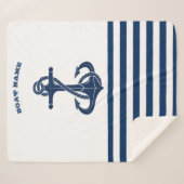 Nautical Boat Name,Anchor Navy Blue Stripes Sherpa Deken (Voorkant (horizontaal))