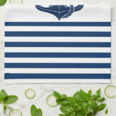 Nautical Boat Name,Anchor Navy Blue Stripes Theedoek (Gevouwen)