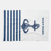 Nautical Boat Name,Anchor Navy Blue Stripes Theedoek (Horizontaal)