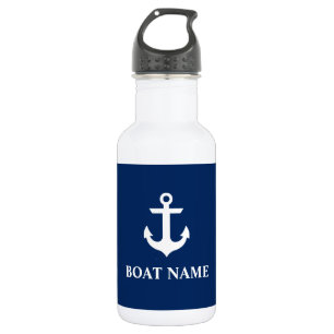 Nautical Boat Name Anchor Navy Blue Waterfles