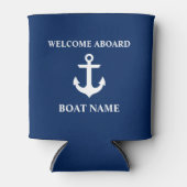 Nautical Boat Name Anchor Navy Blue Welkom Blikjeskoeler (Voorkant)