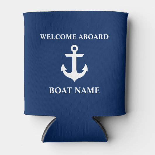 Nautical Boat Name Anchor Navy Blue Welkom Blikjeskoeler (Voorkant)