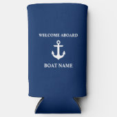Nautical Boat Name Anchor Navy Blue Welkom Seltzer Blikjeskoeler (Voorkant)