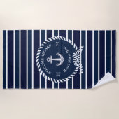 Nautical Boat Name Anchor Navy Blue Welkom Strandlaken (Voorkant)