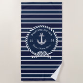 Nautical Boat Name Anchor Navy Blue Welkom Strandlaken (Voorkant)