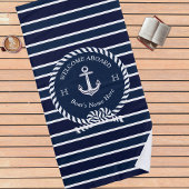 Nautical Boat Name Anchor Navy Blue Welkom Strandlaken