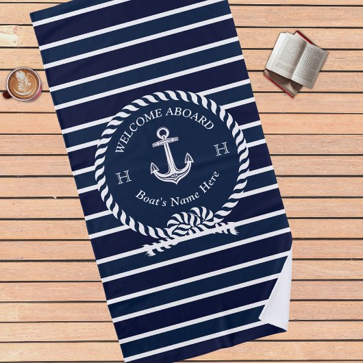 Nautical Boat Name Anchor Navy Blue Welkom Strandlaken