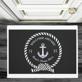 Nautical Boat Name Anchor Rope Black White Deurmat