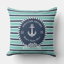 Nautical Boat Name Anchor Rope Blauwgroen Blue Wel Buitenkussen