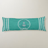 Nautical Boat Name Anchor Rope Blauwgroen Blue Wel Lichaamskussen (Achterkant)