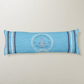 Nautical Boat Name Anchor Rope Blauwgroen Blue Wel Lichaamskussen (Achterkant)