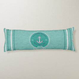 Nautical Boat Name Anchor Rope Blauwgroen Blue Wel Lichaamskussen