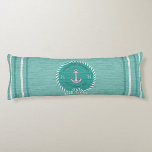 Nautical Boat Name Anchor Rope Blauwgroen Blue Wel Lichaamskussen