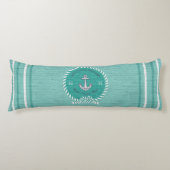 Nautical Boat Name Anchor Rope Blauwgroen Blue Wel Lichaamskussen (Voorkant)