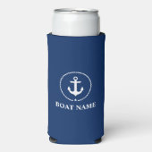 Nautical Boat Name Anchor Rope Blue Seltzer Blikjeskoeler (Seltzer Voorkant)