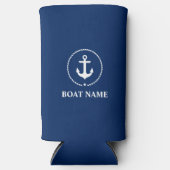 Nautical Boat Name Anchor Rope Blue Seltzer Blikjeskoeler (Voorkant)