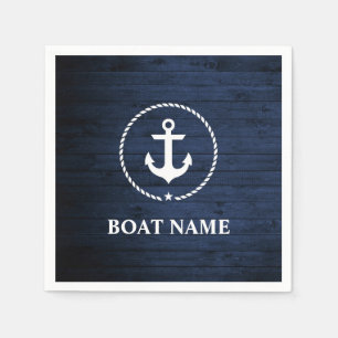 Nautical Boat Name Anchor Rope Blue Wood Servet