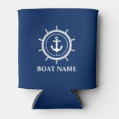 Nautical boat Name Anchor Rope Helm Navy Blue Blikjeskoeler (Voorkant)