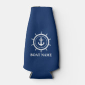 Nautical boat Name Anchor Rope Helm Navy Blue Flesjeskoeler (Voorkant)