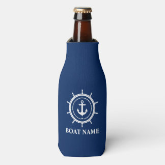 Nautical boat Name Anchor Rope Helm Navy Blue Flesjeskoeler