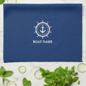 Nautical boat Name Anchor Rope Helm Navy Blue Theedoek (Gevouwen)