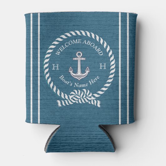 Nautical Boat Name Anchor Rope l Blue Welkom Blikjeskoeler (Voorkant)