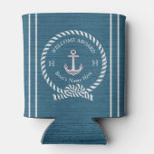 Nautical Boat Name Anchor Rope l Blue Welkom Blikjeskoeler (Achterkant)