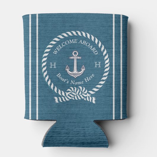 Nautical Boat Name Anchor Rope l Blue Welkom Blikjeskoeler (Achterkant)